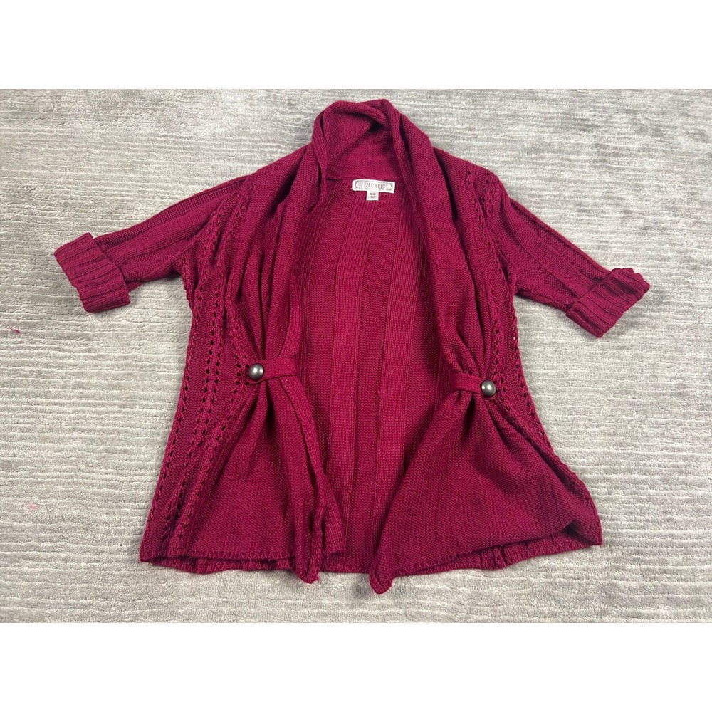 Decree Cardigan Women Medium Berry Pink Open Front Short Sleeve Ribbed Knit Boho